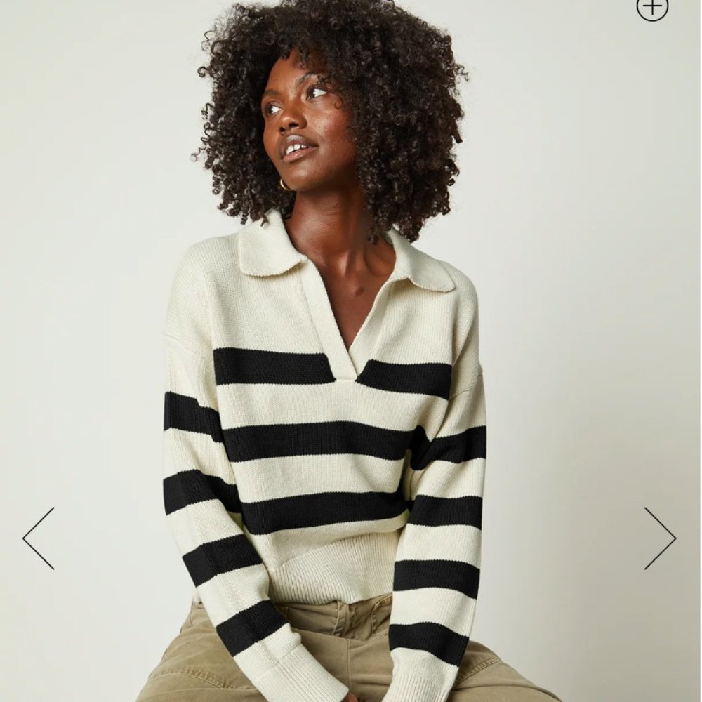 Velvet by Graham and Spencer Lucie Striped Sweater (Black and cream SZ Small)